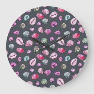 Seashell Waterverf: donkerblauw patroon Grote Klok