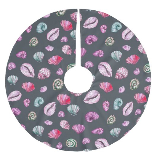 Seashell Waterverf: donkerblauw patroon Kerstboom Rok (Voorkant)