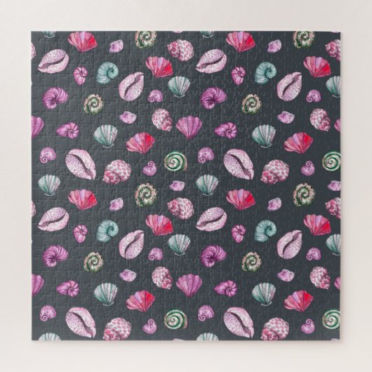 Seashell Waterverf: donkerblauw patroon Legpuzzel (Verticaal)