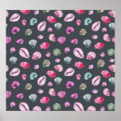 Seashell Waterverf: donkerblauw patroon Poster (Voorkant)