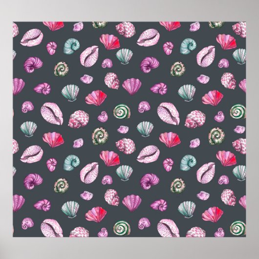 Seashell Waterverf: donkerblauw patroon Poster (Voorkant)