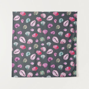 Seashell Waterverf: donkerblauw patroon Wandkleed