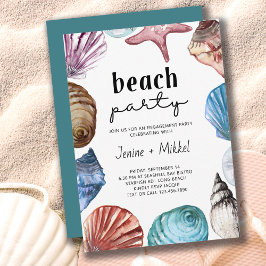 Seashell Waterverf Verloving Beach Party Kaart