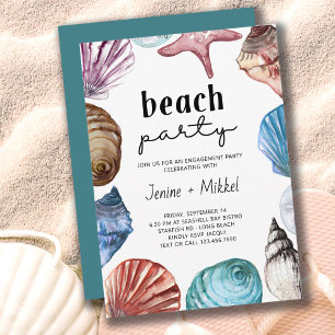Seashell Waterverf Verloving Beach Party Kaart