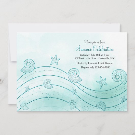 Seashell Wave Invitation Kaart (Voorkant)