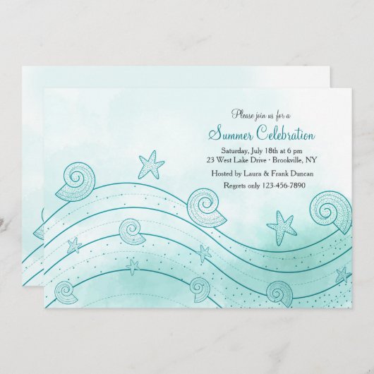 Seashell Wave Invitation Kaart (Voorkant / Achterkant)