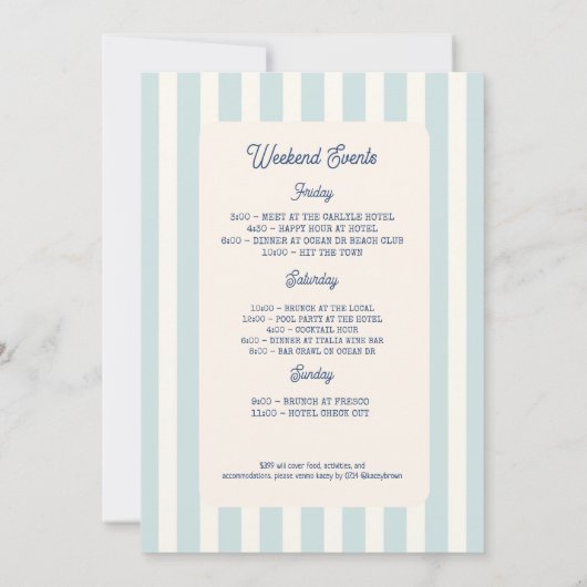 Seashell Wedding Bells  Bachelorette Weekend Kaart (Achterkant)