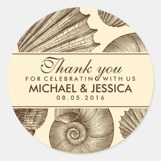 Seashell Wedding Favor Dank je Sticker (Voorkant)