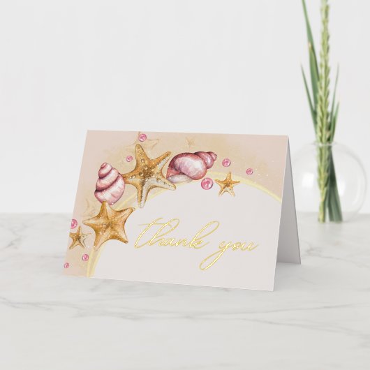 Seashell Wedding Gold Foil Hartelijk dank Folie Feestdagenkaart (Voorkant)