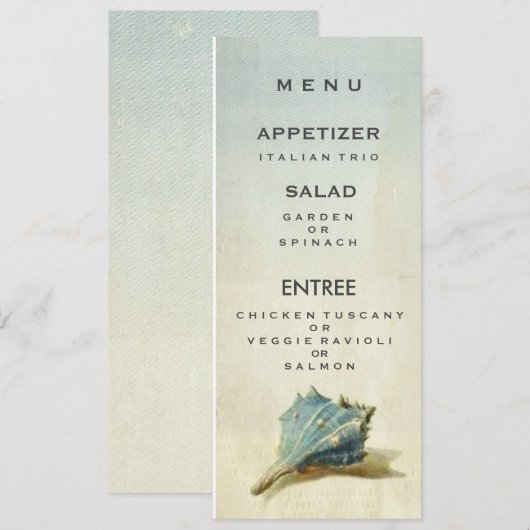  Seashell Wedding-menukaart Menu (Voorkant / Achterkant)