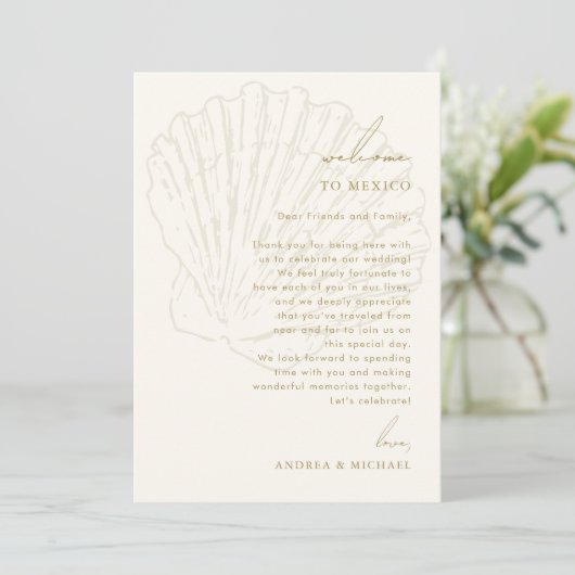 Seashell Wedding Welcome Letter Itinerary Card Kaart (Staand voorkant)