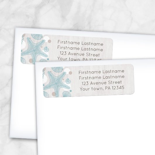 Seashell Whitewash Wood Beach Adresetiketten Etiket