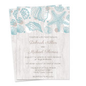 Seashell Whitewash Wood Beach Wedding Invitation Kaart