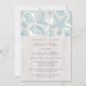Seashell Whitewash Wood Bridal Shower Uitnodiging (Voorkant)