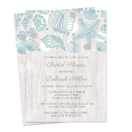 Seashell Whitewash Wood Bridal Shower Uitnodiging