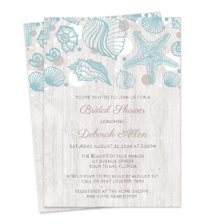 Seashell Whitewash Wood Bridal Shower Uitnodiging