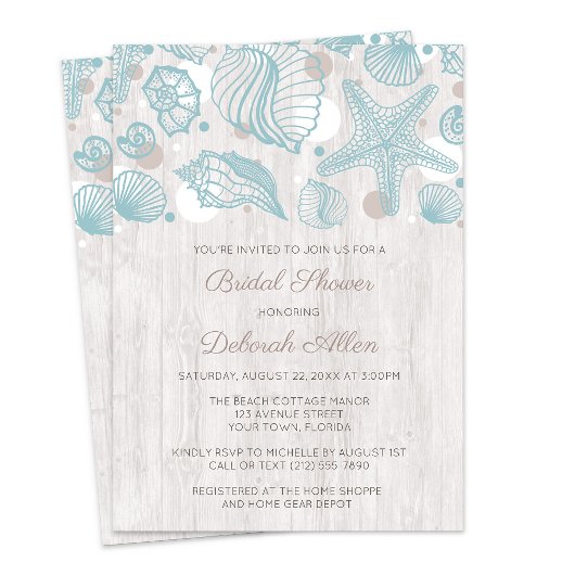 Seashell Whitewash Wood Bridal Shower Uitnodiging