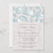 Seashell Whitewash Wood Couples Shower Invites Kaart (Voorkant)