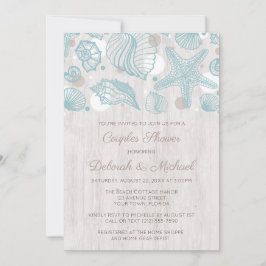 Seashell Whitewash Wood Couples Shower Invites Kaart