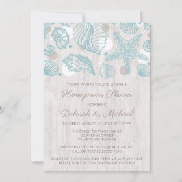 Seashell Whitewash Wood Honeymoon Shower Invites Kaart