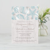 Seashell Whitewash Wood Honeymoon Shower Invites Kaart (Staand voorkant)