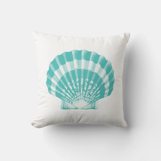 Seashell - zachte aqua en wit kussen (Voorkant)