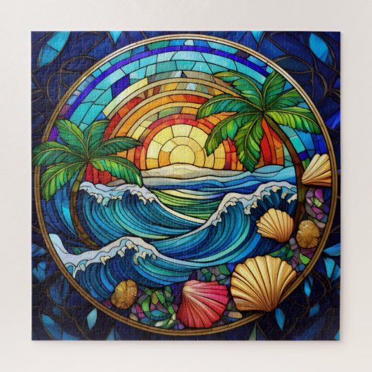 Seashell zee gekleurd glas kunst puzzel legpuzzel (Verticaal)