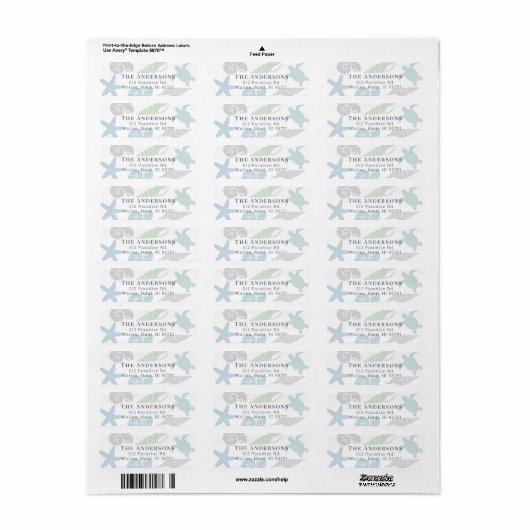 Seashell Zee Turtle Coastal Chic Address Label (Full Sheet)