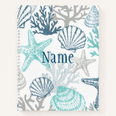 Seashell zeester patroon blauw en Blauwgroen naam Notitieboek (Voorkant)