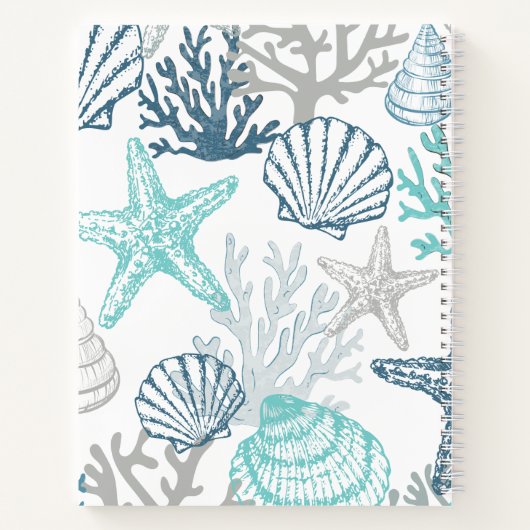 Seashell zeester patroon blauw en Blauwgroen naam Notitieboek (Achterkant)