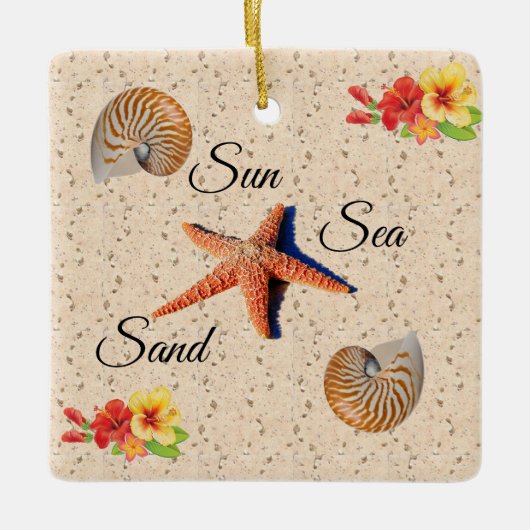 Seashell, zon, zand keramisch ornament (Voorkant)
