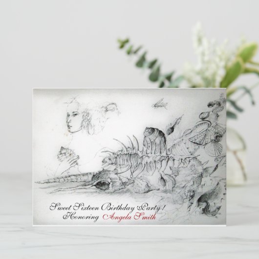 SEASHELLEN ZWEET SIXTEEN PARTIJ, Ruby Monogram Kaart (Staand voorkant)