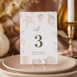 Seashells 5x7 Pearls Nautical Wedding Table Number Kaart