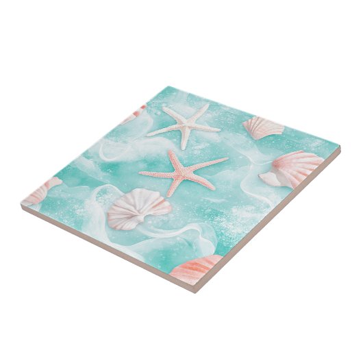 Seashells and Ocean Waves Pattern (1) Tegeltje (Zijkant)