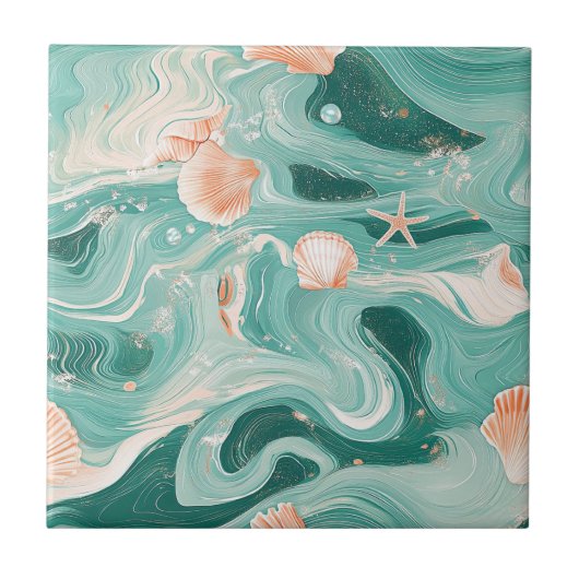 Seashells and Ocean Waves Pattern (6) Tegeltje (Voorkant)