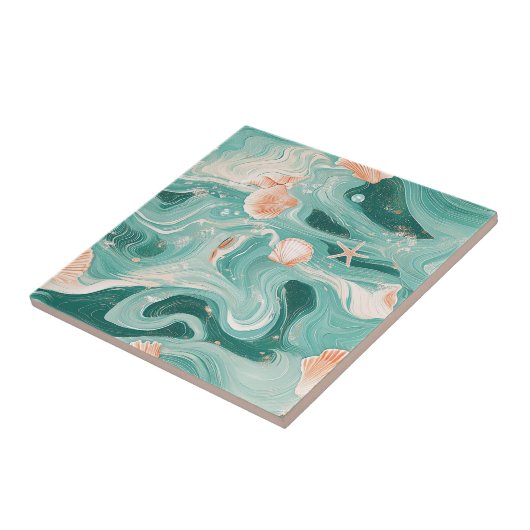 Seashells and Ocean Waves Pattern (6) Tegeltje (Zijkant)