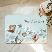 Seashells and Sand Coastal Beach familienaam Badmat