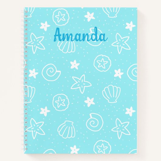 Seashells and Starfish Light Blue Pattern Notitieboek (Voorkant)