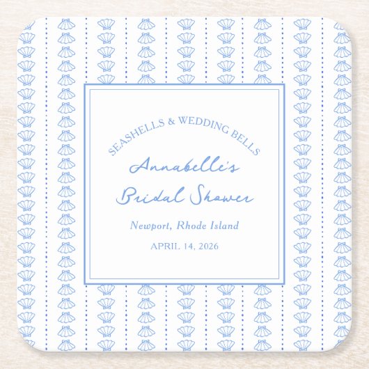 Seashells and Wedding Bells Bridal Shower Coastal Kartonnen Onderzetters (Voorkant)