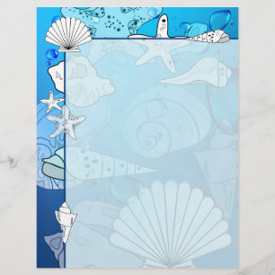 Seashells Aqua Ocean Letterhead Stationery