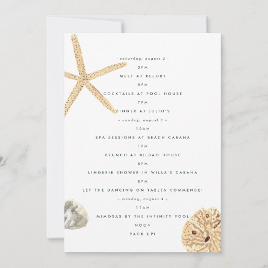 Seashells Bachelorette Party Route Extra Dag Kaart (Achterkant)