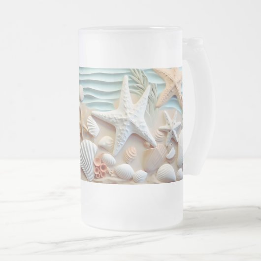 Seashells Beach 3D-Mok – Geniet van de zeewind Matglas Bierpul (Voorkant rechts)