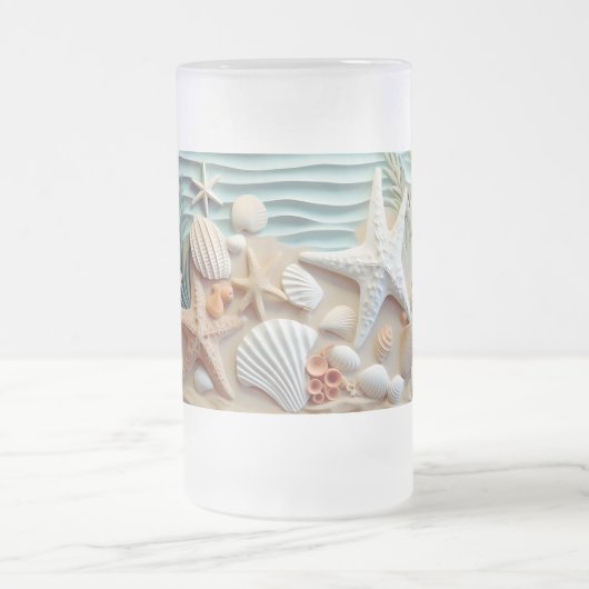 Seashells Beach 3D-Mok – Geniet van de zeewind Matglas Bierpul (Center)