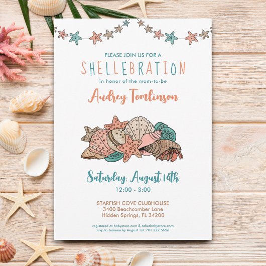 Seashells Beach Baby shower Kaart