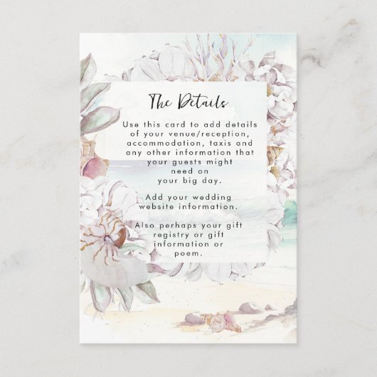 Seashells Beach bruiloft informatie kaart (Voorkant)