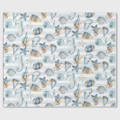 Seashells Beach Ocean Zee Water Pattern Art Cadeaupapier (Vlak)