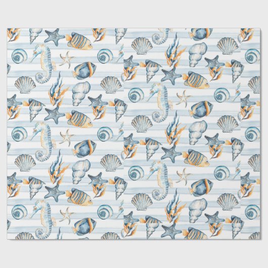 Seashells Beach Ocean Zee Water Pattern Art Cadeaupapier (Vlak)