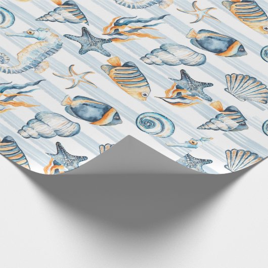 Seashells Beach Ocean Zee Water Pattern Art Cadeaupapier (Hoek)