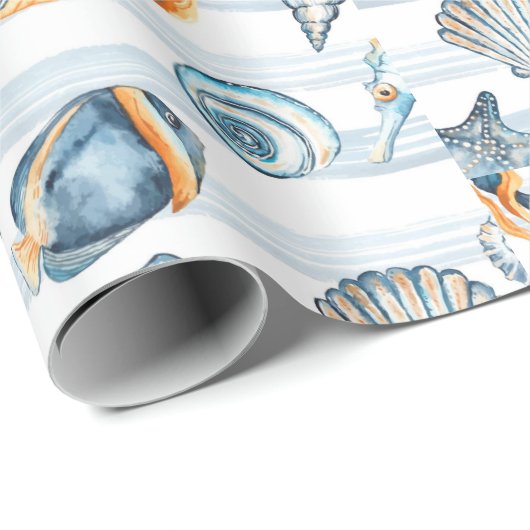 Seashells Beach Ocean Zee Water Pattern Art Cadeaupapier (Rol Hoek)