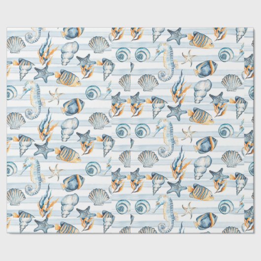 Seashells Beach Ocean Zee Water Pattern Art Cadeaupapier (Zoom)